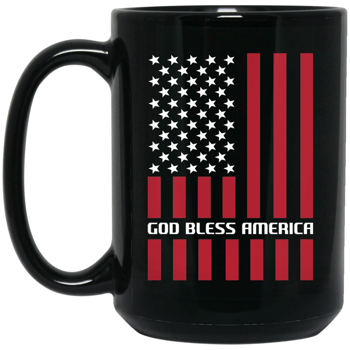 Wheel Spin Addict 15 oz Mug, God Bless America Flag Black Mug