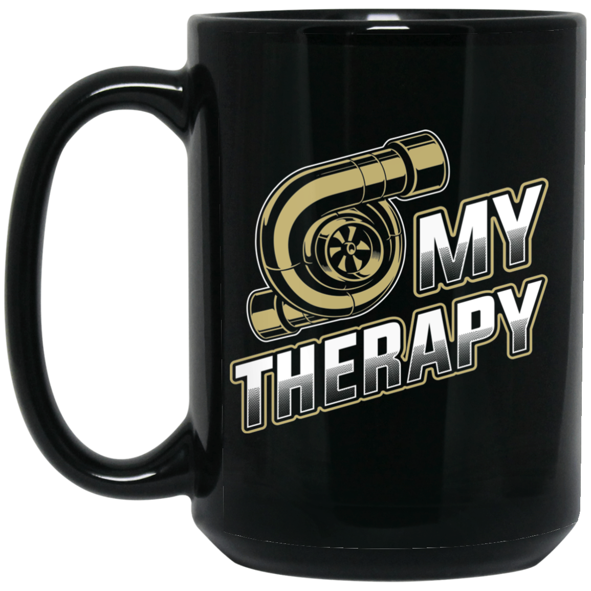 Wheel Spin Addict 15 oz Mug, Turbo is My Therapy Boosted Black Mug