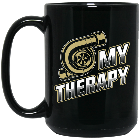 Wheel Spin Addict 15 oz Mug, Turbo is My Therapy Boosted Black Mug