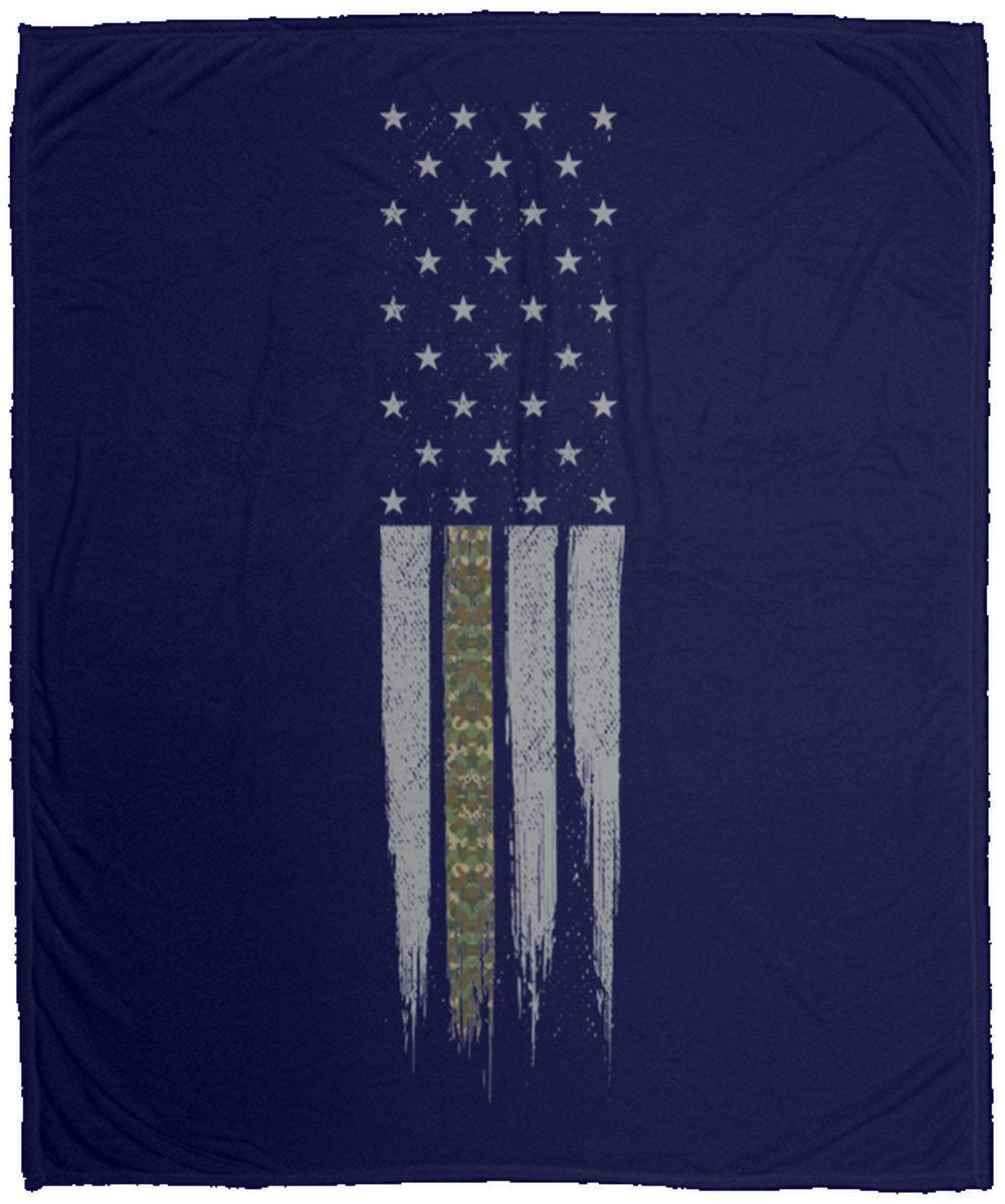 Military Camo Thin Line American Flag Fleece Blanket - 50x60