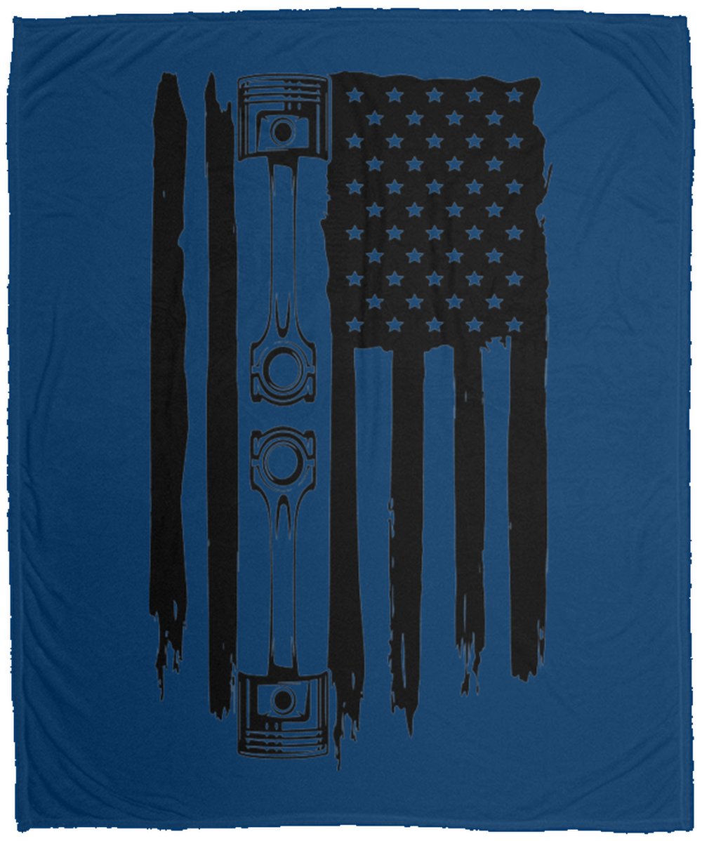 American Flag Piston Automotive Mechanic Fleece Blanket - 50x60