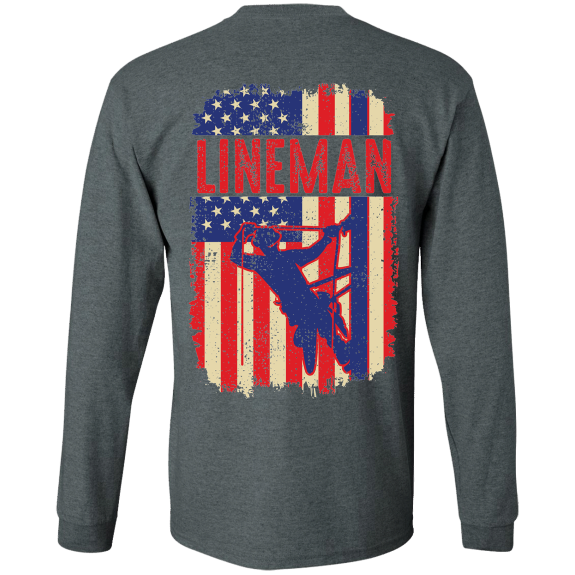 Lineman American Flag Special Back Print T-Shirt