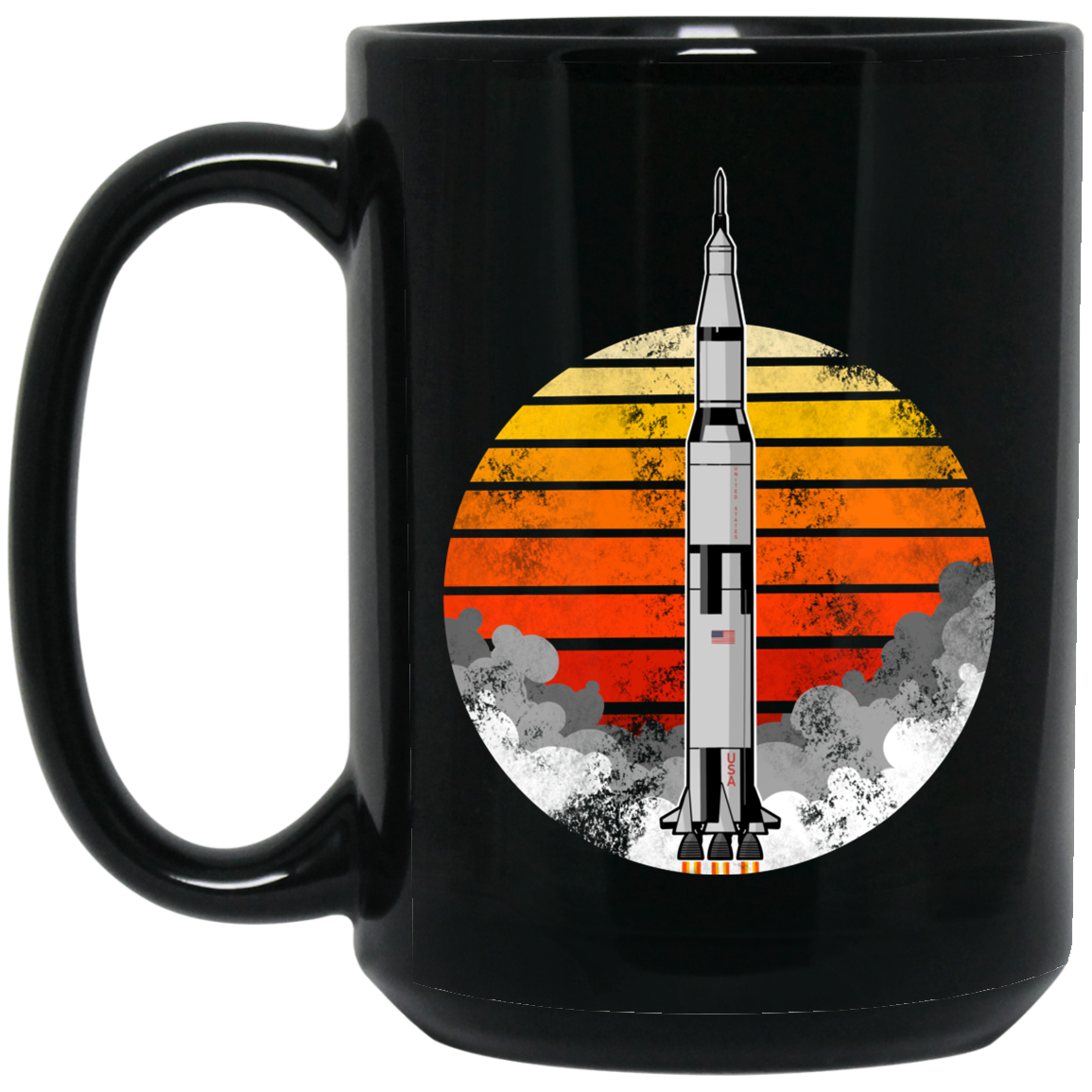Old School USA Space Ship Launch 15 oz. Black Coffee Mug