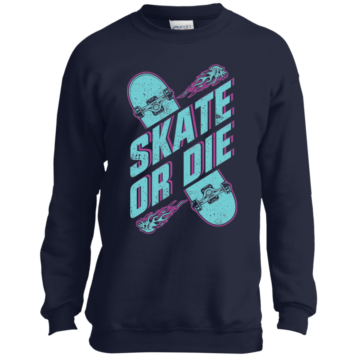 Skate or Die Skateboarding Skating Youth Crewneck Sweatshirt