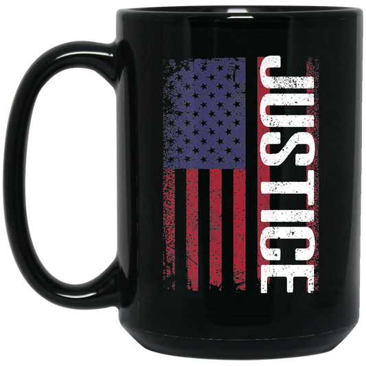 Wheel Spin Addict 15 oz Mug, Justice American Flag Black Mug