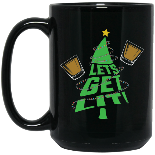 Wheel Spin Addict 15 oz Mug, Let's Get Lit Christmas Tree Black Mug