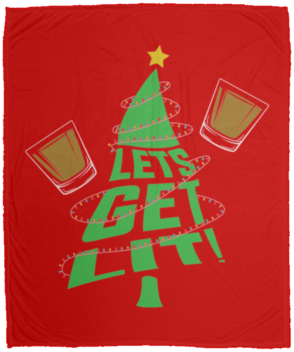 Lets Get Lit Funny Christmas Tree Fleece Blanket - 50x60