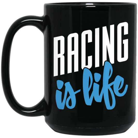 Wheel Spin Addict 15 oz Mug, Racing Is Life Automotive Black Mug