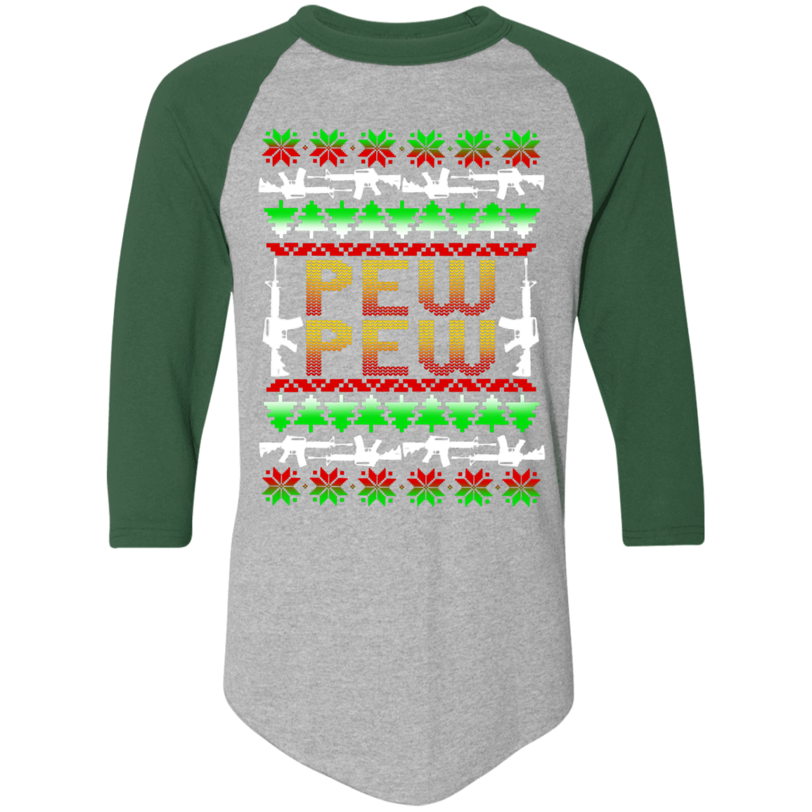 Pew Pew Rifle Firearm Ugly Christmas Baseball Raglan T-Shirt