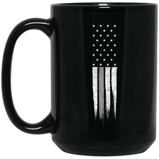 Wheel Spin Addict 15 oz Mug, Corrections Thin Line American Flag Black Mug