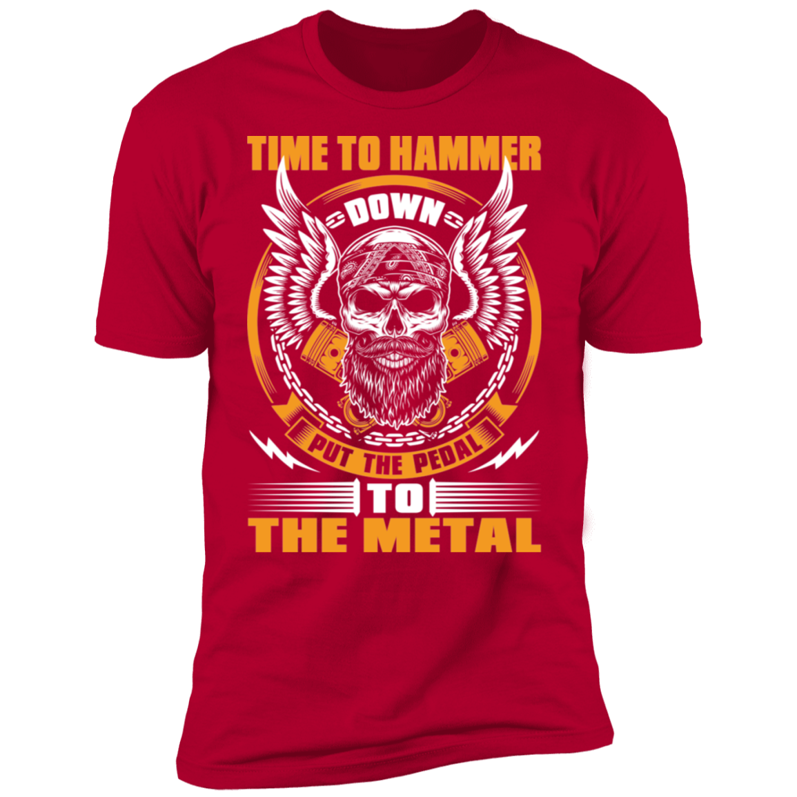 Hammer Down Pedal to the Metal Bearded Piston Skull Premium Short Sleeve T-Shirt