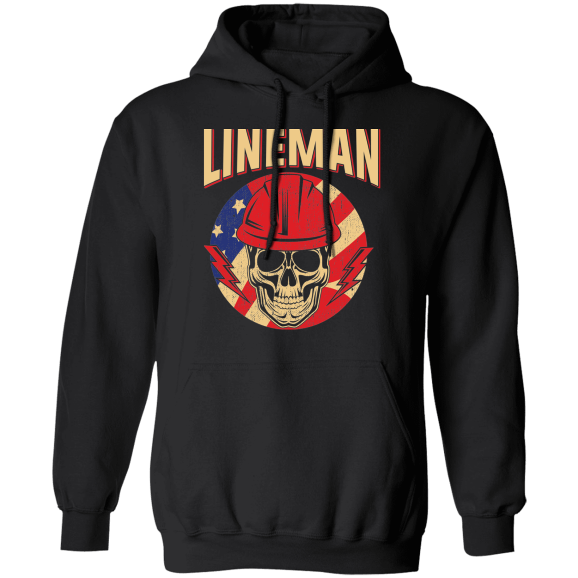 Lineman American Flag Skull Pullover Hoodie