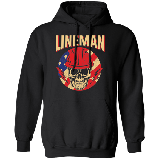 Lineman American Flag Skull Pullover Hoodie