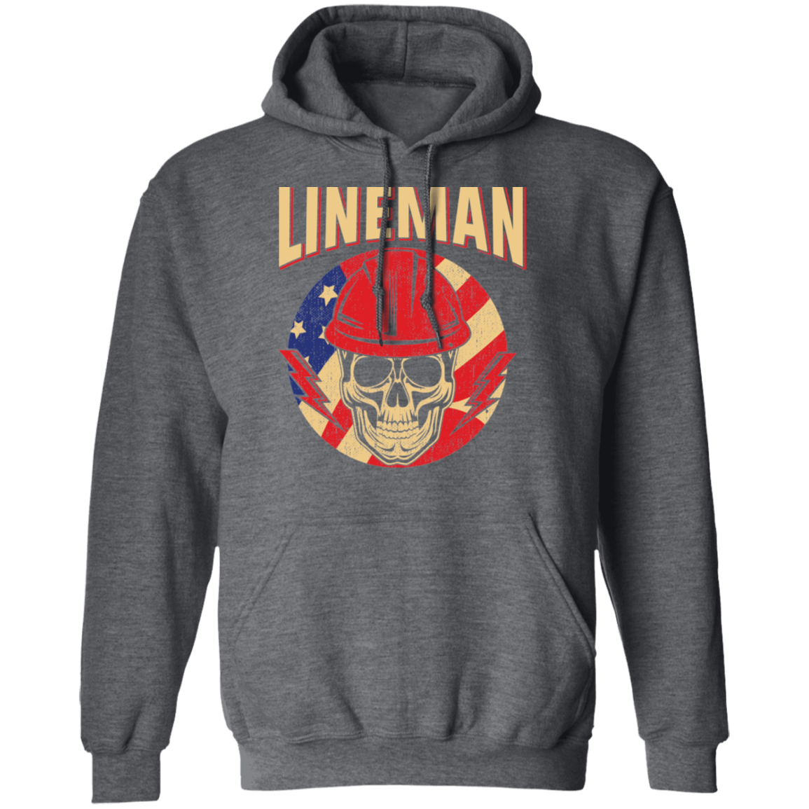 Lineman American Flag Skull Pullover Hoodie