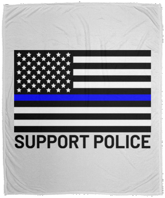 Support Police Thin Blue Line American Flag Fleece Blanket - 50x60