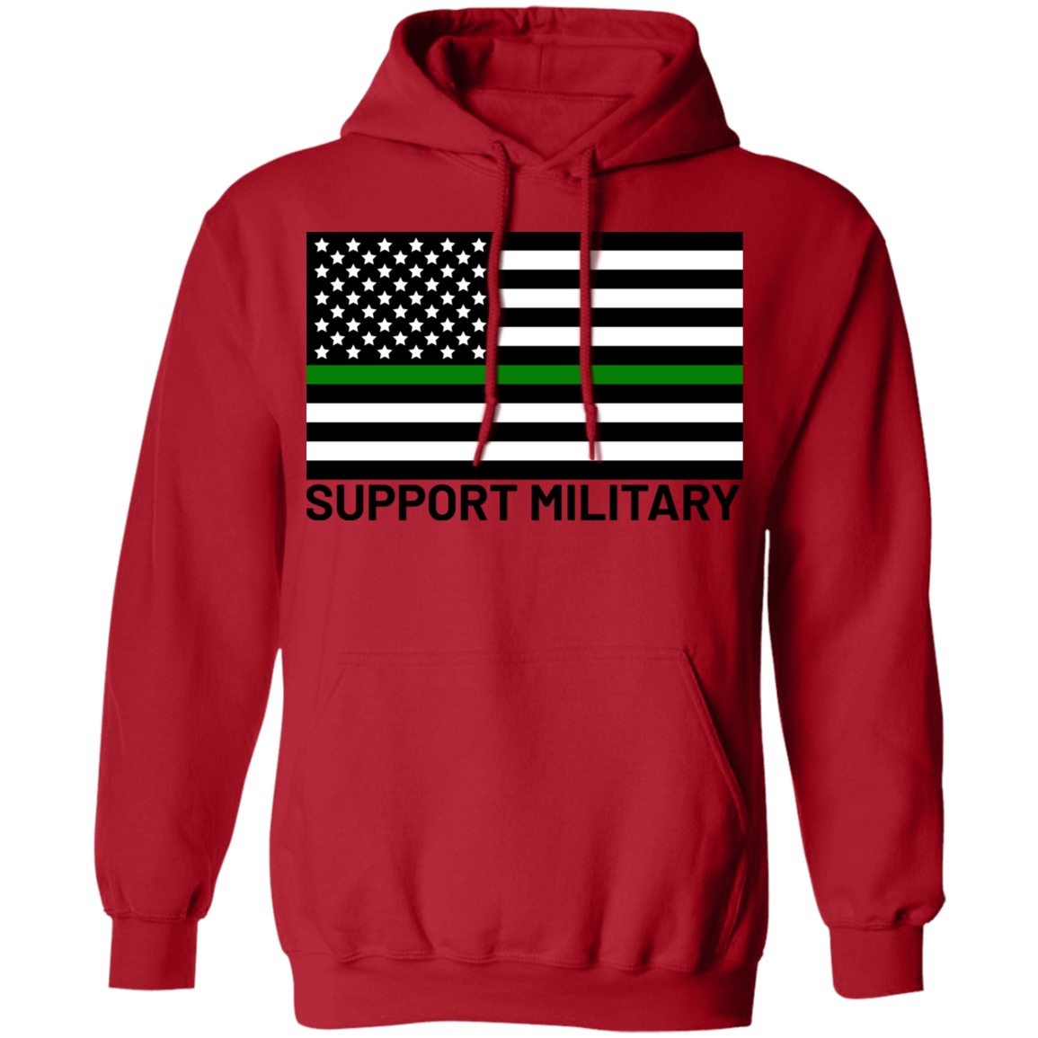 Support Military Green Line American Flag Pullover Hoodie