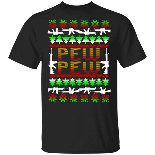 Pew Pew Firearm Rifle Ugly Christmas T-Shirt