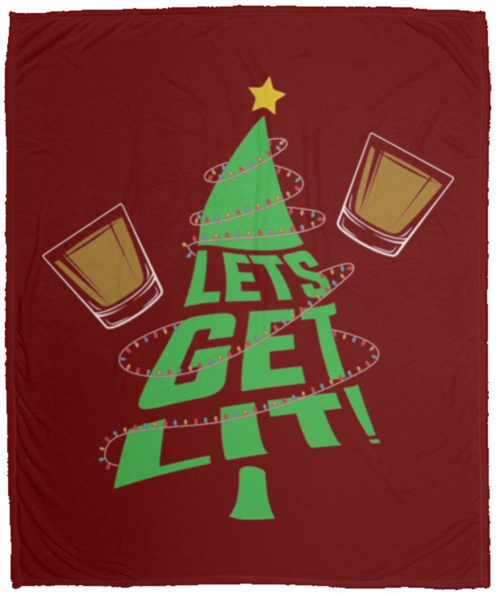 Lets Get Lit Funny Christmas Tree Fleece Blanket - 50x60