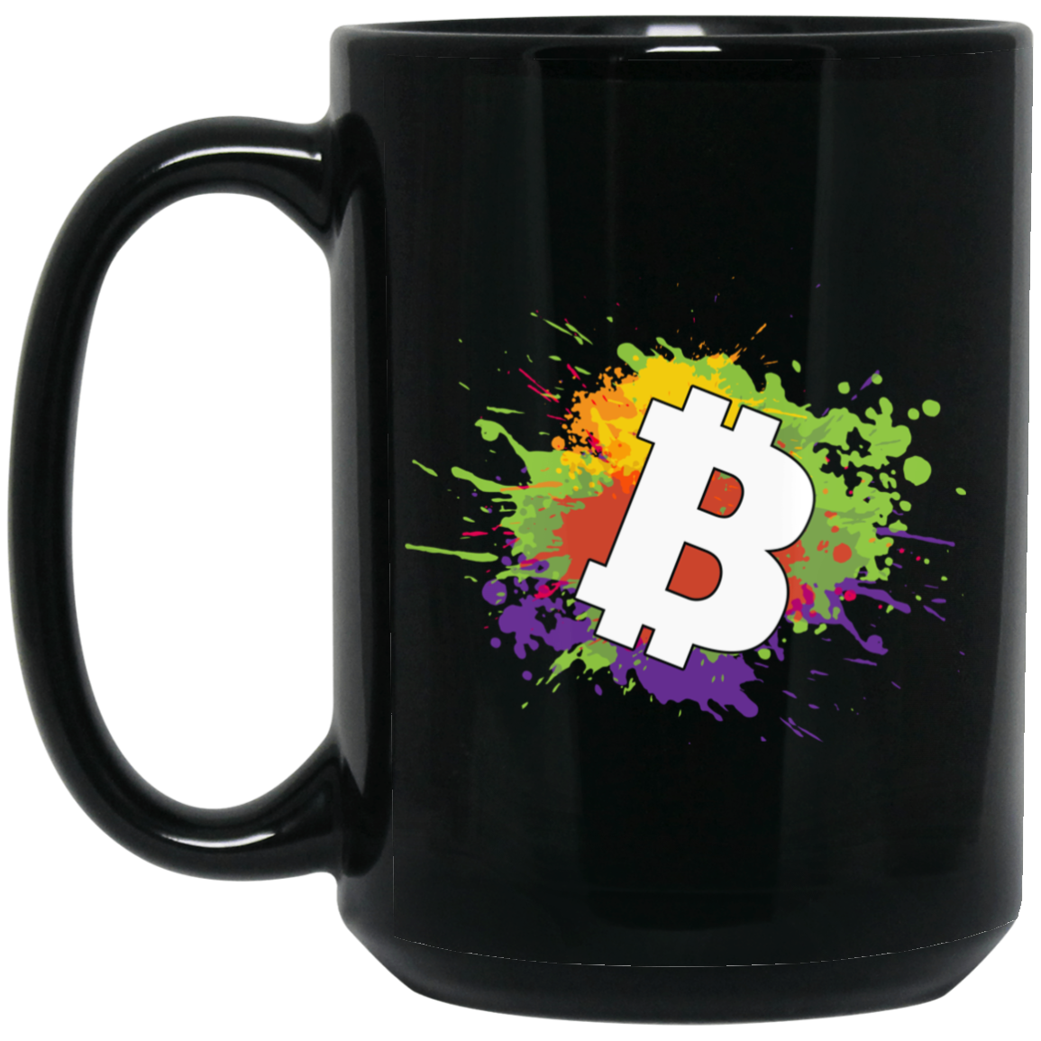 Wheel Spin Addict 15 oz Mug, Bitcoin BTC Cryptocurrency Black Mug