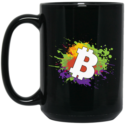 Wheel Spin Addict 15 oz Mug, Bitcoin BTC Cryptocurrency Black Mug