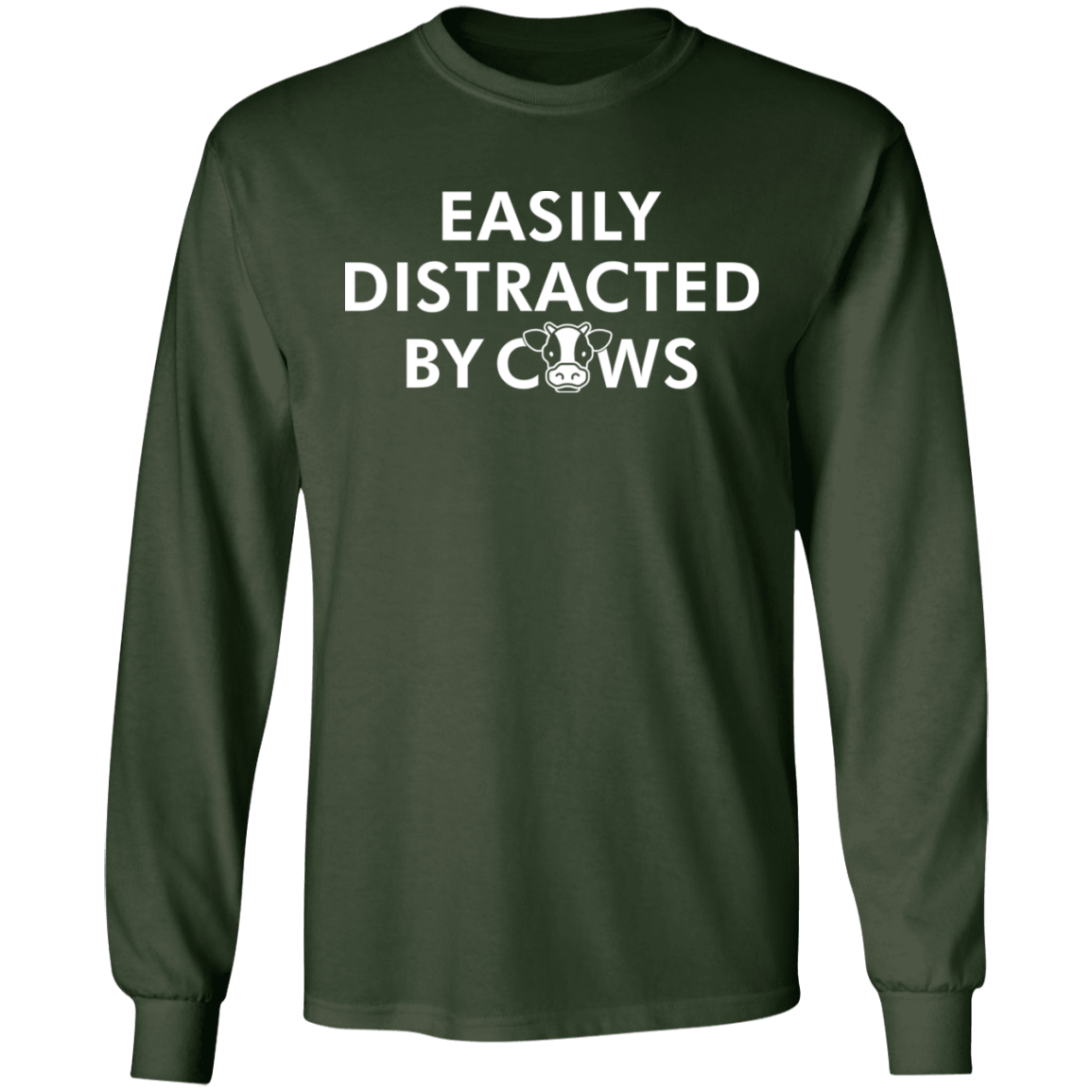 Easily Distracted By Cows Funny Farming Long Sleeve T-Shirt
